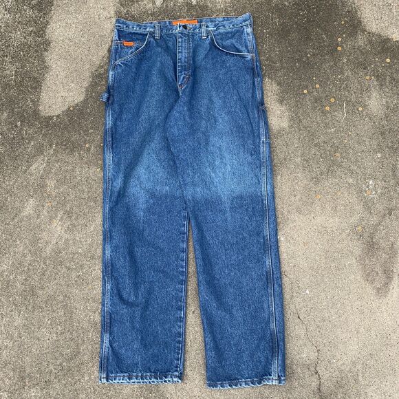 Wrangler FR Jeans Men 36x33 Blue Riggs Carpenter Flame Resistant Denim Tag 36x34